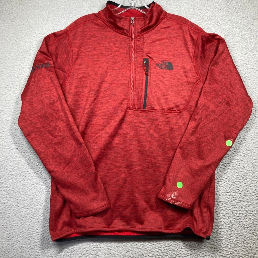 The North Face Pullover Mens Large Red Quarter‎ Zip Vail Logo Heathered 9773